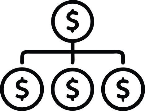 Dollar sign distribution icon illustration, money split, financial strategy, investment diagram