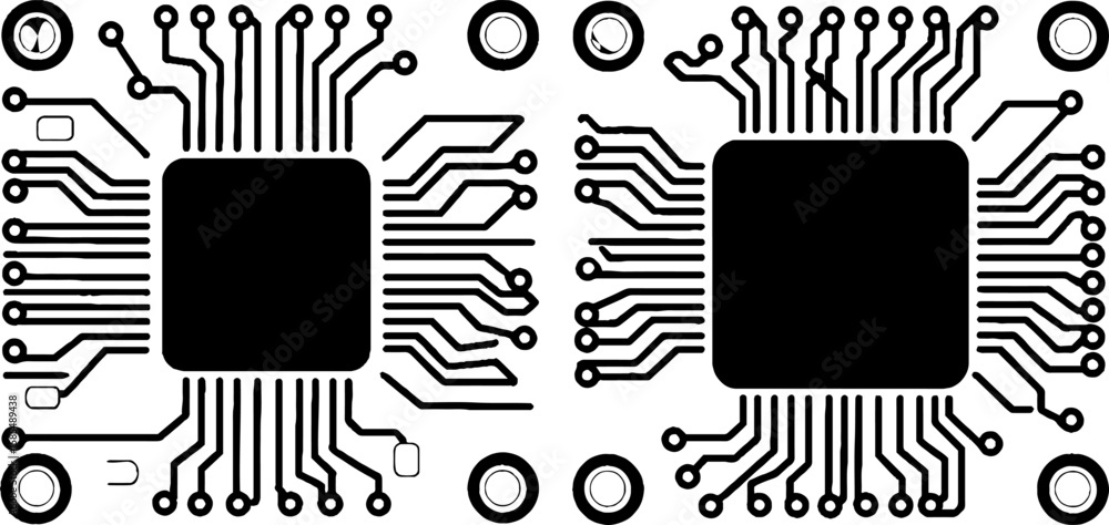 Poster circuit board pattern with ai chip in engraved graphic design for technology projects