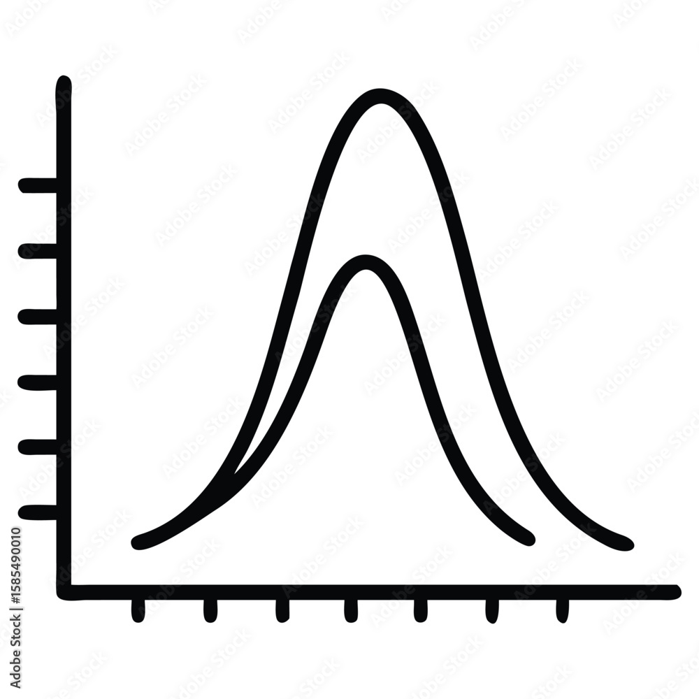 Poster Doodle line graph with two bell curves for data analysis or comparison