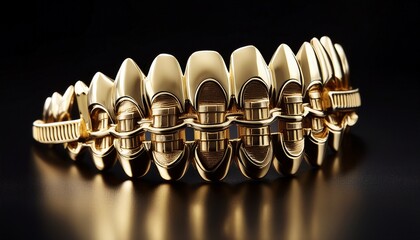 cool gold shiny teeth grills on a black background