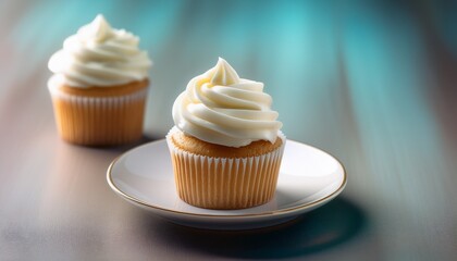 cupcake with frosting on a saucer