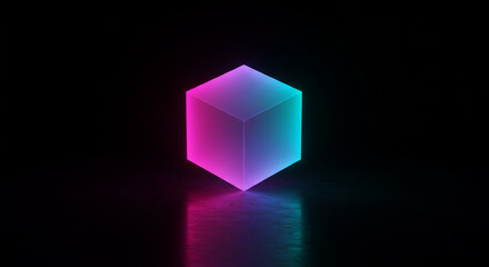 Bright, empty 3D glass box design vector illustration for a business concept with a shiny, open geometric paper package symbol