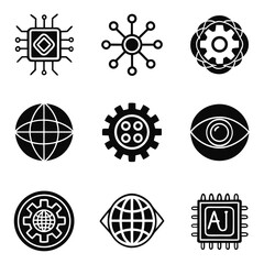 Technology icons circuit globe eye gear network vector