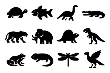 Fototapeta premium Silhouette of prehistoric and modern animals for educational and decorative use