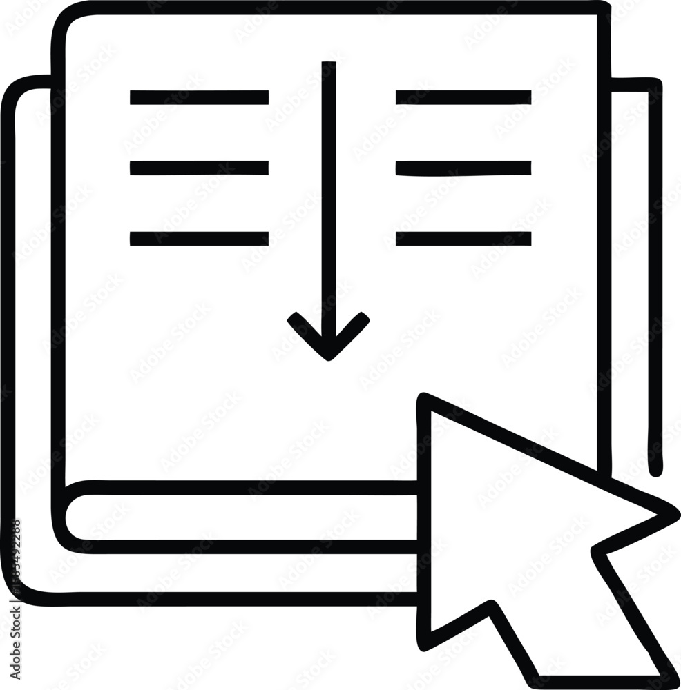 Aufkleber download book icon with arrow and cursor in simple line art style