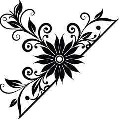 Pointed Flourish Corner Flower Silhouette