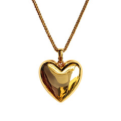 Gold Heart Shaped Pendant Necklace isolated on a transparent background, in a PNG format