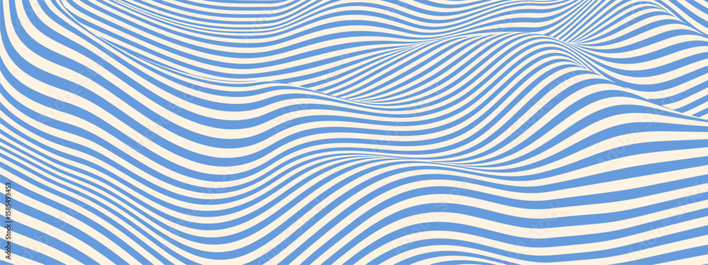 Aufkleber groovy psychedelic wave pattern with abstract liquid lines and retro marble effects. y2k blue ripple