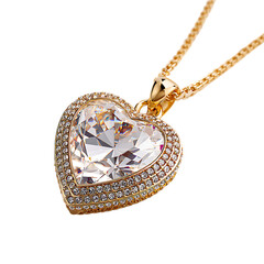 Gold Heart Shaped Pendant Necklace isolated on a transparent background, in a PNG format