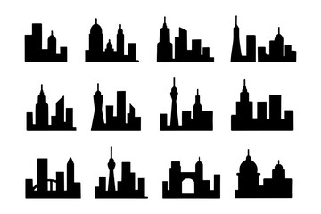 Silhouette city skylines collection of famous landmarks and urban scenes