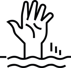 Obraz premium Drowning hand illustration in water with wave, line drawing concept