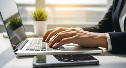 Close View of Hands Working on Wireless Keyboard