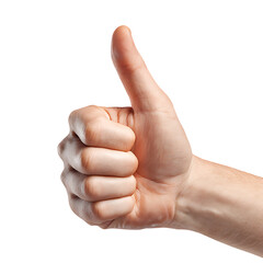 Hand with thumb up gesture isolated on a transparent background, in a PNG format