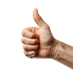 Hand with thumb up gesture isolated on a transparent background, in a PNG format