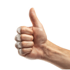 Hand with thumb up gesture isolated on a transparent background, in a PNG format