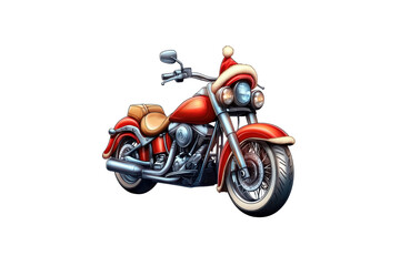 Obraz premium Red motorcycle adorned with a Santa hat displayed against a black backdrop isolate