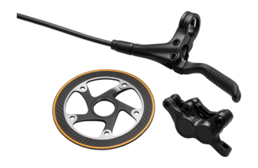 Hydraulic disc brake set for cross-country bike with post-mount calipers and two-piece rotors