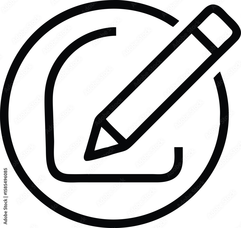 Poster edit icon with pencil inside a circle in simple line art style