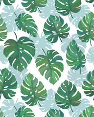 Seamless pattern of green palm leaves