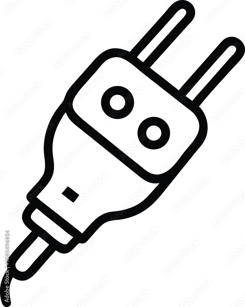 Poster electric plug icon with cord in a simple outline style