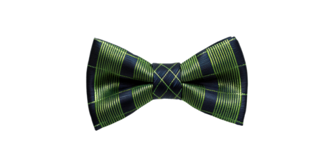 Green And Black Plaid Bow Tie. Fashion Accessory For Formal Wear Isolated On Transparent Background