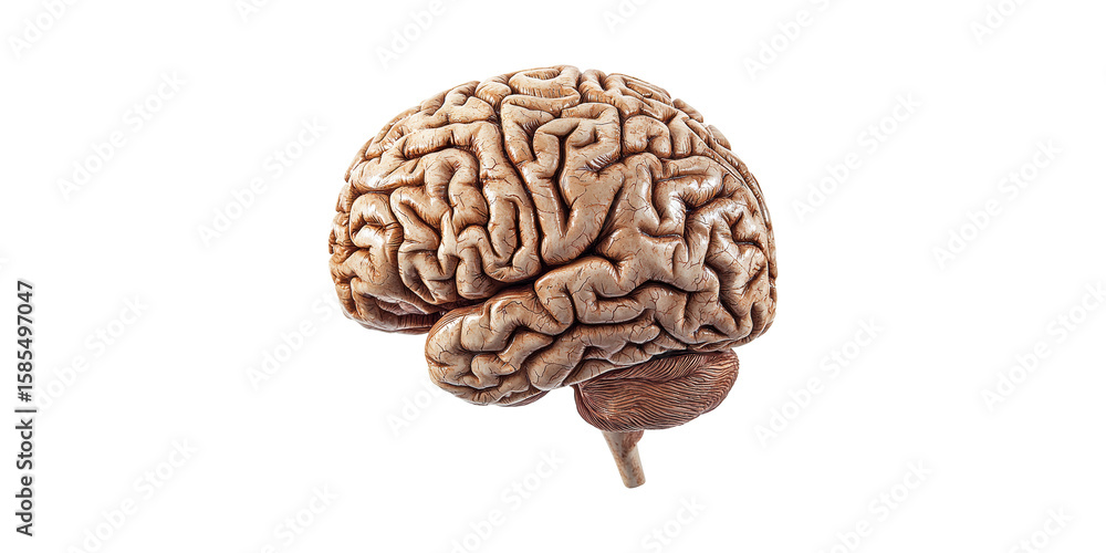 Poster human brain model. neuroscience and cognitive function representation isolated on transparent backgr