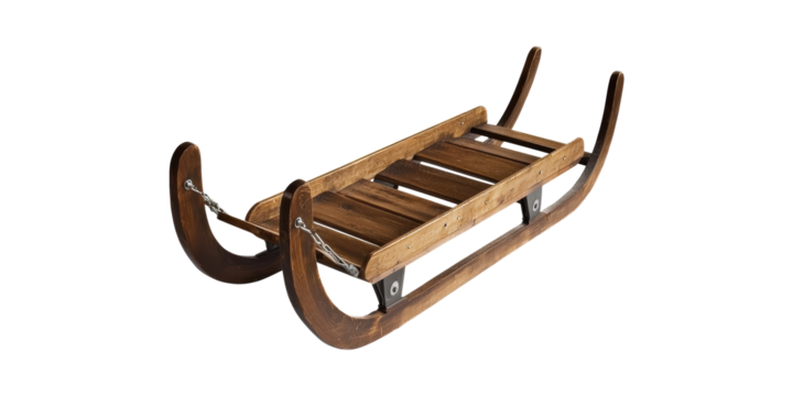 Wooden Sled. Traditional Winter Sports And Recreation Equipment Isolated On Transparent Background