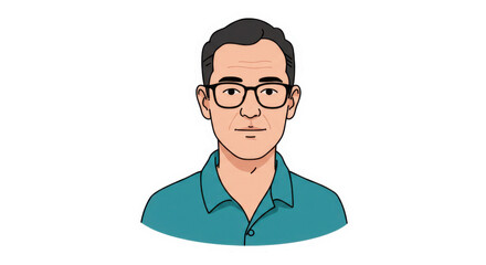 Cartoon Man Avatar with Glasses and Teal Shirt
