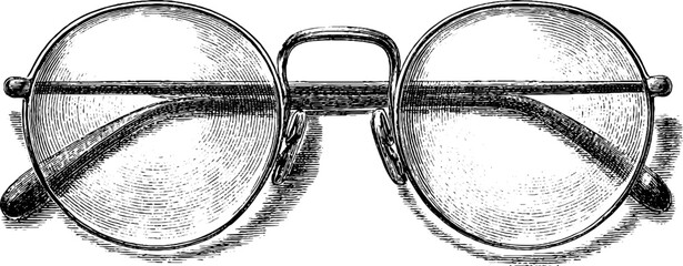 Vintage spectacles engraving for historical and educational design