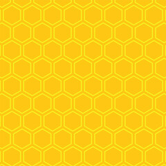 yellow illustration of hexagon pattern is abstract pattern arranged of hexagon from shape of beehive and honeycomb on orange background.