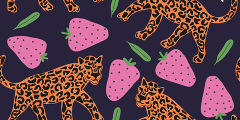 Leopard and Strawberry Seamless Print
