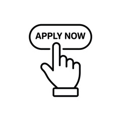 Apply Now Button with Hand Cursor Icon in Black Outline
