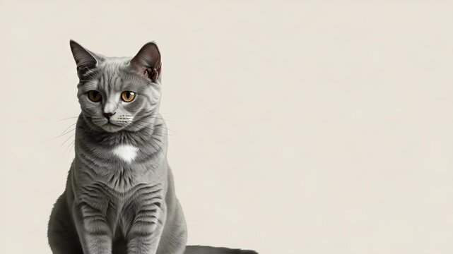 Graceful Gray Cat Sitting Elegantly Against Minimalist Background