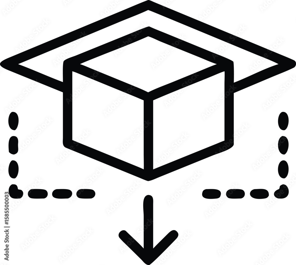 Poster extract, move, import, box outline icon with arrow indication for design and software