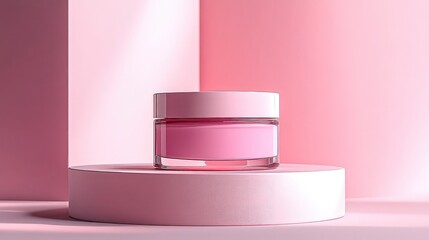 Face cream cosmetic jar mockup on pastel background with soft shadows for skincare branding or product display scene