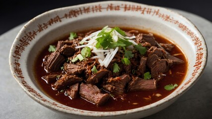 Delicious Bowl of Beef Stew with Herbs and White Radish Topping