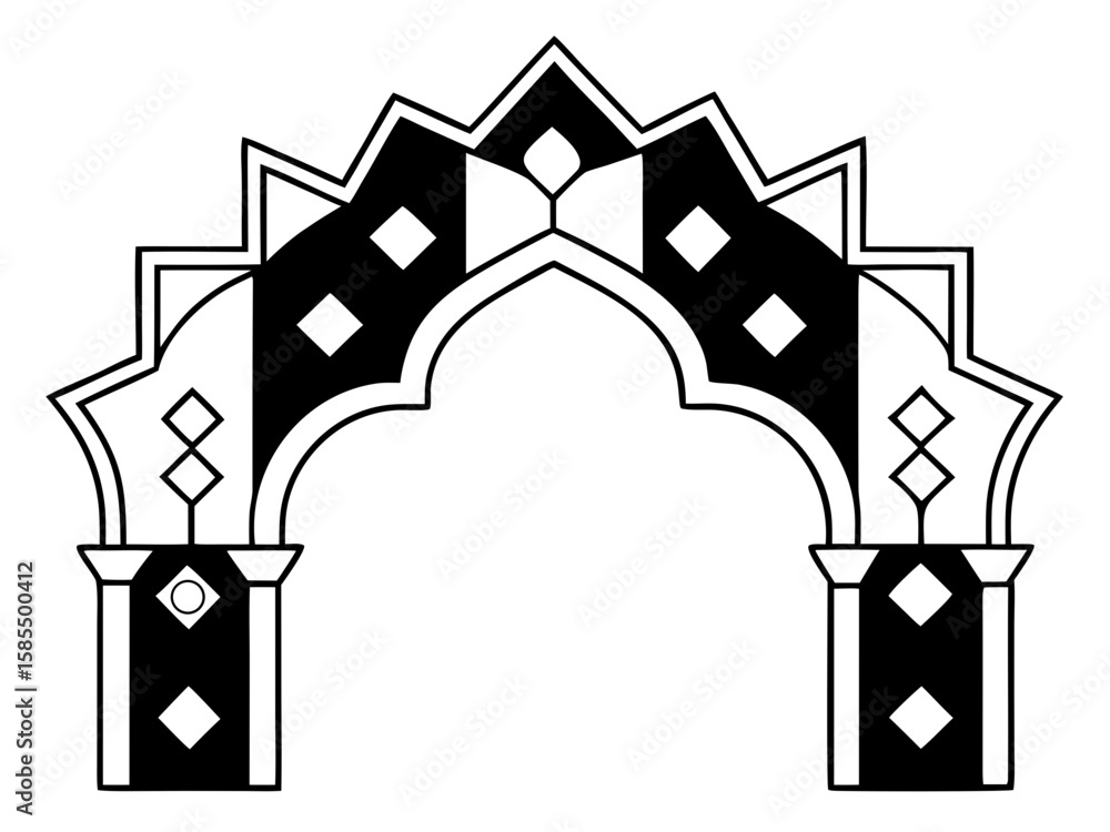 Poster an intricate andalusian arch motif gracefully repeats across a white backdrop, creating a seamless t