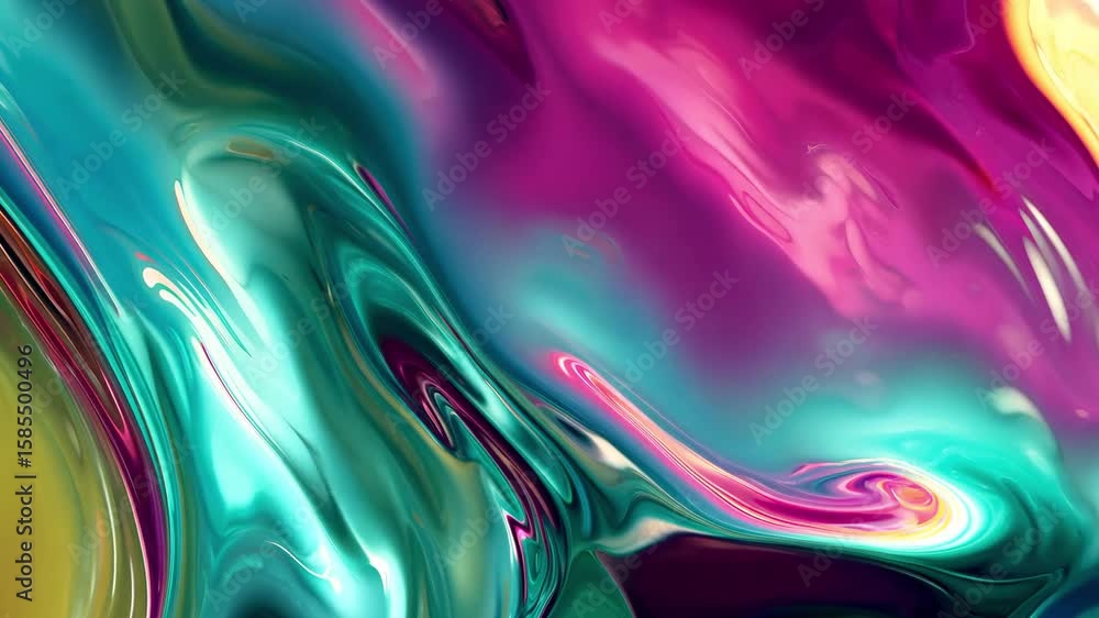 Poster colorful metallic liquid blending in fluid motion, creating a captivating background of vibrant hues