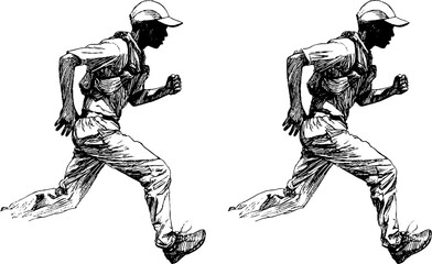 Dynamic engraved illustrations of ultramarathon runners for athletic designs