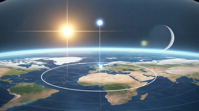 Flat earth map under a dome, perfect for educational materials, conspiracy theory articles, or science fiction graphics, the disc shaped earth model.