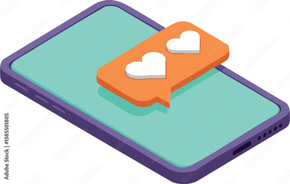 Poster smartphone with social media notification hearts icon in 3d isometric vector design for communicatio