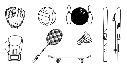 Sports Equipment Line Art Minimalist Illustration for Active Lifestyle and Recreation Designs