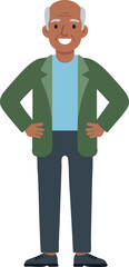 Fototapeta premium Elderly man standing confidently wearing green jacket and blue shirt casual style vector illustration