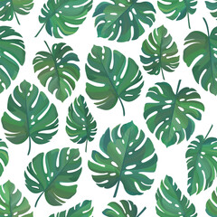 Seamless pattern of green palm leaves