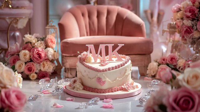 Elegant party scene featuring cake flowers decorations and luxurious ambiance