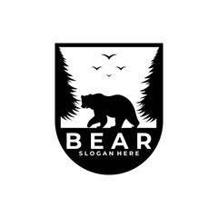 Bear Label logo design vector template.Vintage animal wildlife sign logo design vector