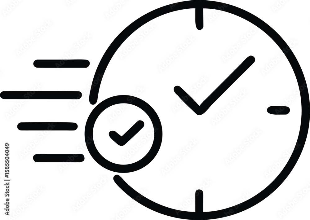 Poster Fast delivery time icon with check mark in outline style