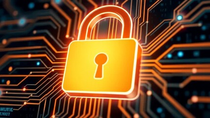 Digital Security Concept: Glowing Padlock on Complex Circuit Board Background for Data Protection - Powered by Adobe