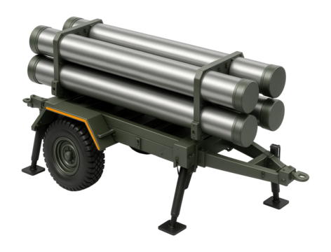 Heavy-duty trailer with surface-to-air missile system and hydraulic stabilizers