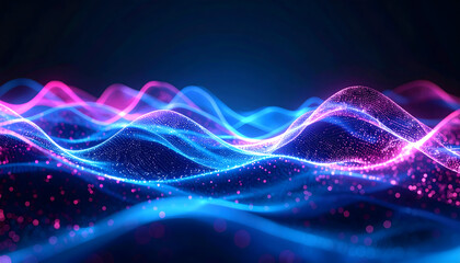 Abstract Pink and Blue Glowing Waves Background